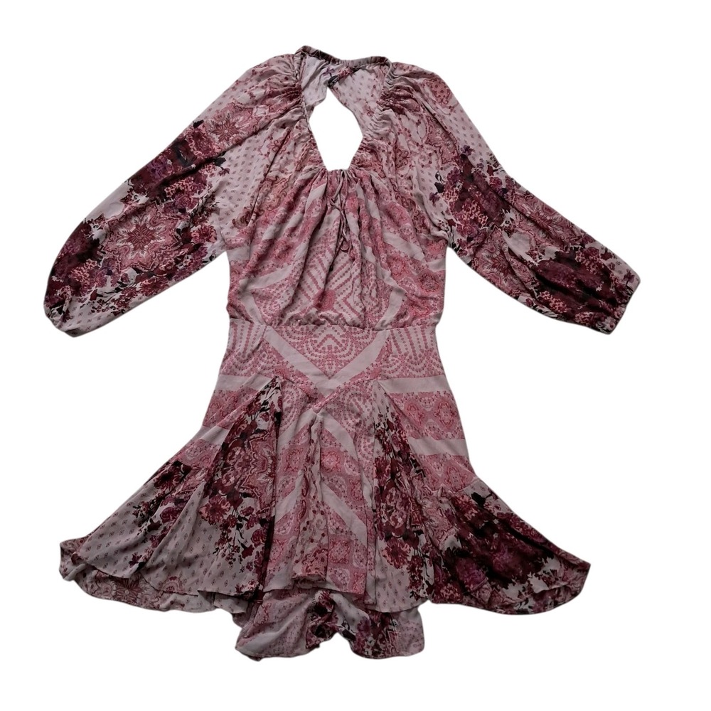 Free People Seven Wonders Mini Dress Women's Large Pink Open Back Long Sleeve